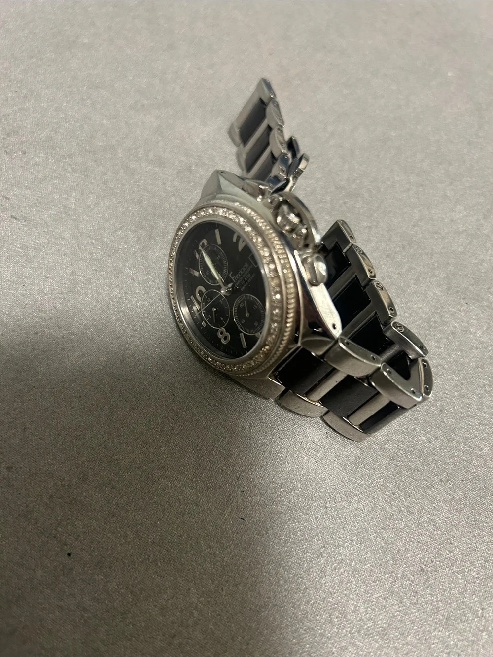 Men's Black Dial Silver-Tone Chronograph Watch